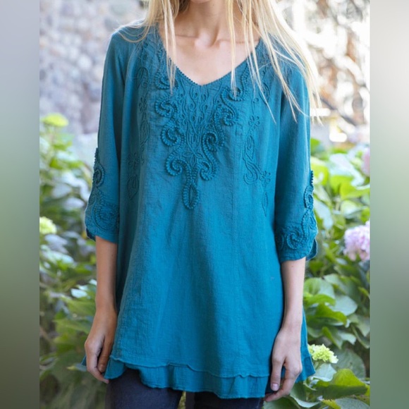 Soft surroundings teal v neck tunic size PL - Picture 1 of 5